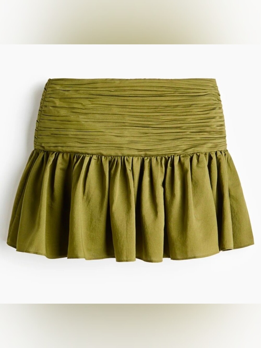 NWT H&M Olive Green Ruffled Mini Skirt Sz 2